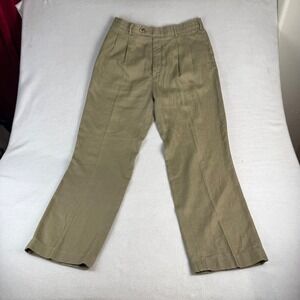 Garret Scott Men's 100% Linen Pleated Cuffed Trousers Olive Khaki 38L 33x29